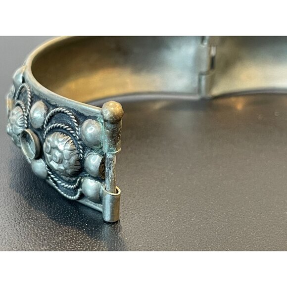 Silvertone Hinged Bangle Bracelet With Red Glass Stones - Missing Stones - Picture 11 of 11